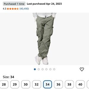 Men's Olive Cargo Pants Size 34/32 NWT